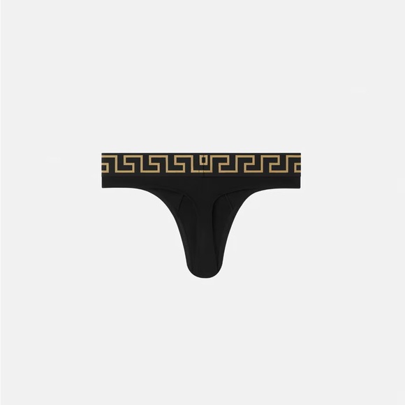 Versace Greca Border Medusa Greek Key Logo Black Thong Underwear w/ Tags+Box - Picture 3 of 5